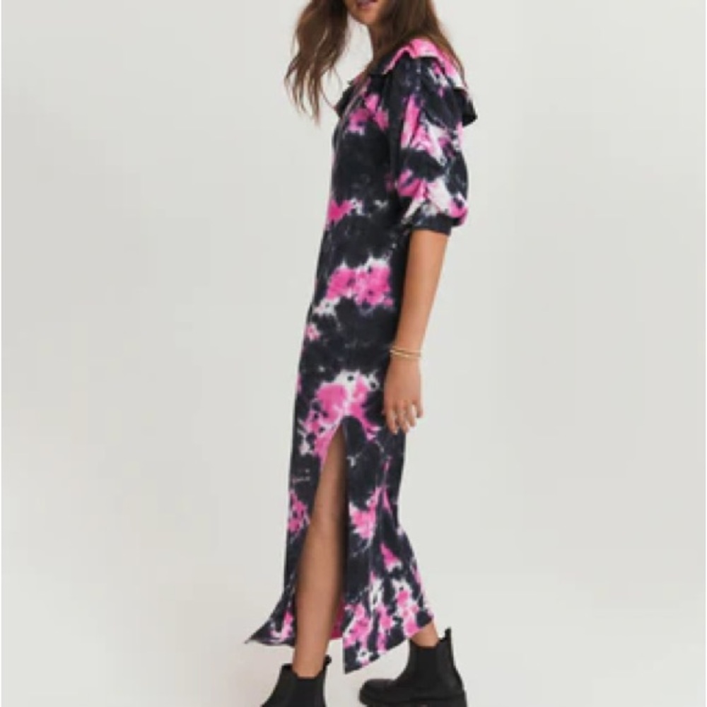 Something Navy Meghan Tie Dye Ruffle Sweatshirt Dress